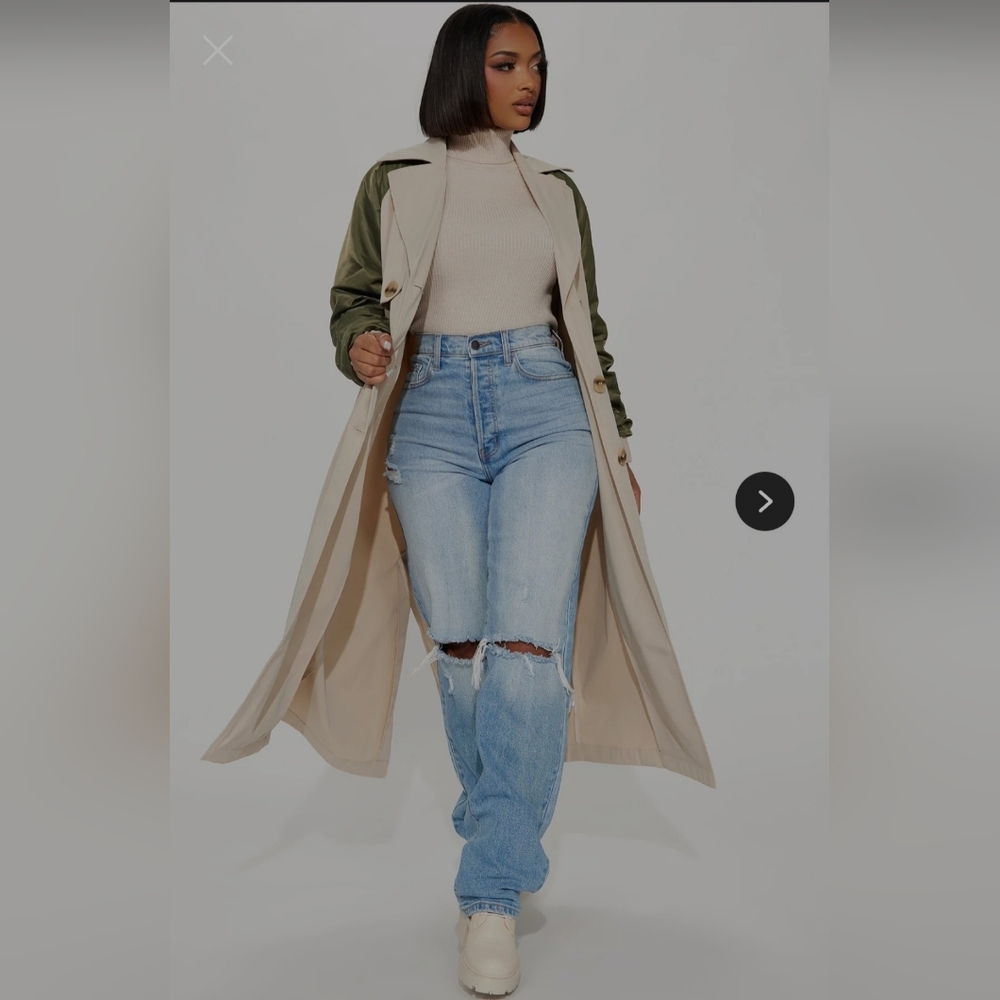 Fashion Nova Two-Tone Trench Coat in Olive and Beige